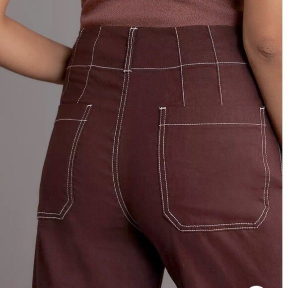 Maeve Colette Pants 32 Tall Brown Cotton/Linen Wide Leg High Rise Pockets Crop - Picture 6 of 10